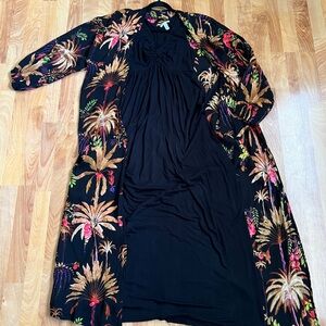 EUC Bundle Nasty Gal Tropical Crinkle Kimono sz L + Daily Ritual maxi dress sz S
